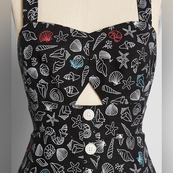 Cute Modcloth Black Seashell seashore print Fit and Flare Dress NWT size 10 - Picture 3 of 6